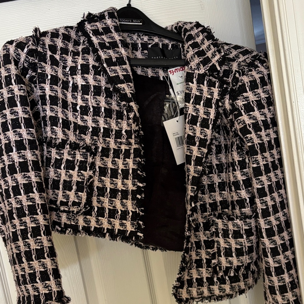 Endless Rose Black and White Checkered Blazer